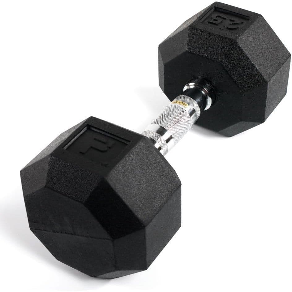 Power Systems - Octagonal Dumbbell, 25 lbs Rubber Coated Dumbbell Weight (Single Dumbbell) - Black,Silver