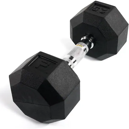 Front. Power Systems - Octagonal Dumbbell, 25 lbs Rubber Coated Dumbbell Weight (Single Dumbbell) - Black,Silver.