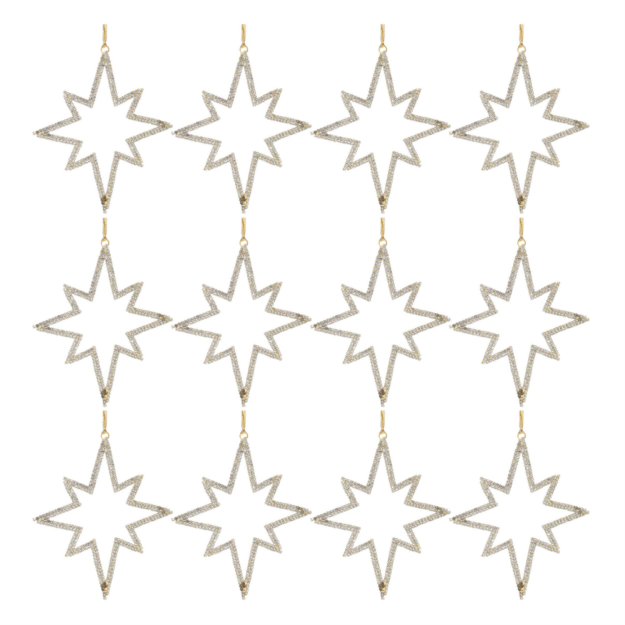Left. BreeBe - Jeweled Metal Star Ornament (Set of 12) - Gold, Gray.