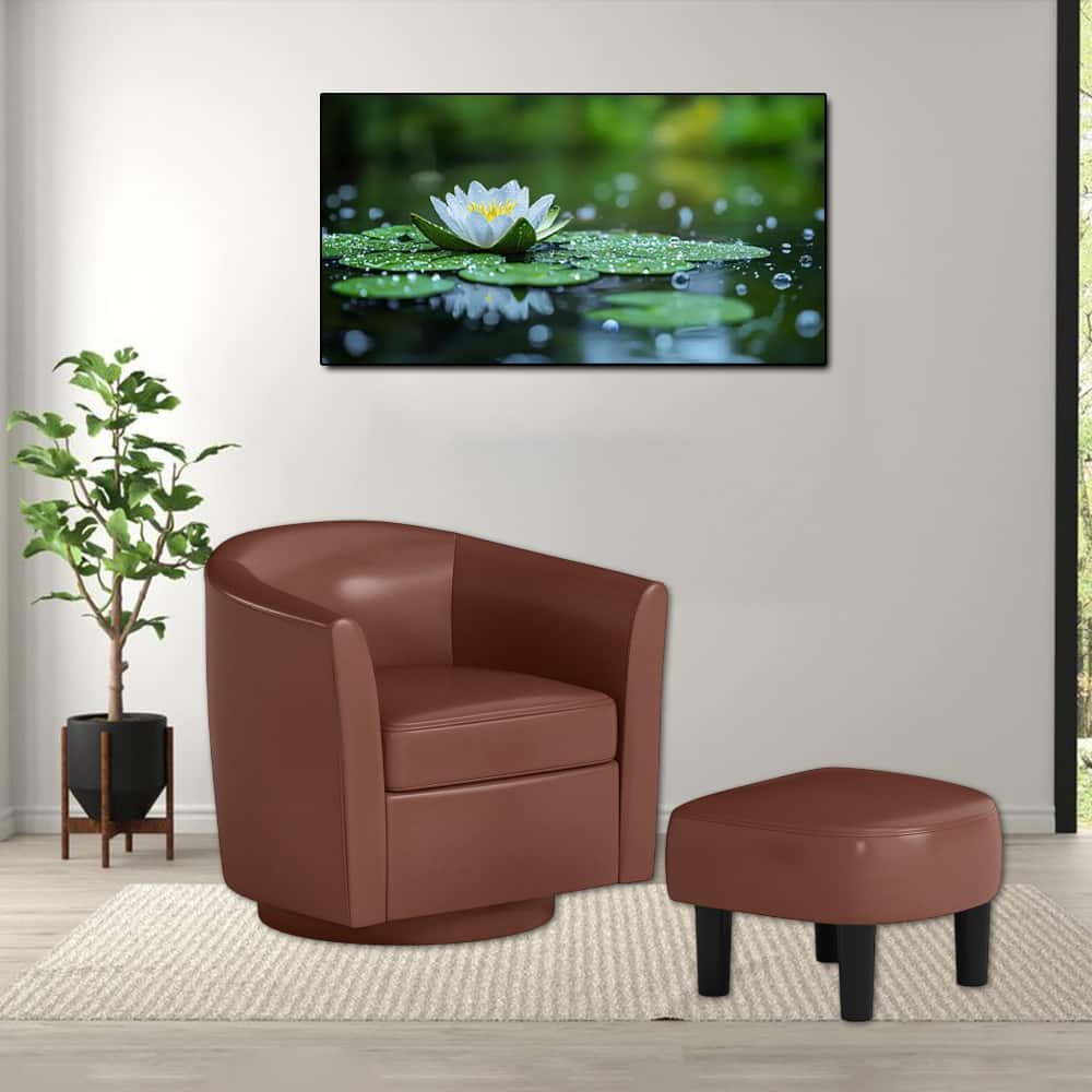 Hivvago - Modern Upholstered Accent Chair Set with 360° Swivel Base and Footrest - Brown