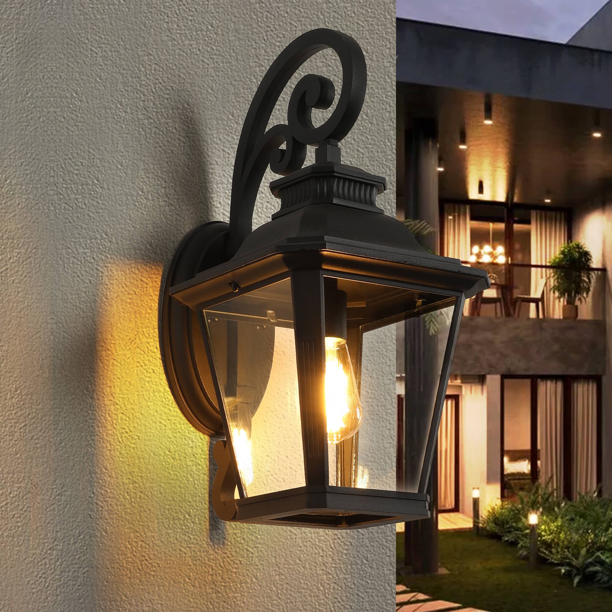 Front. APRILSOUL - 14 inch Outdoor Wall Lanterns 2-Pack Black Waterproof Wall Sconce with Clear Glass (Bulb Not Included) - Black.