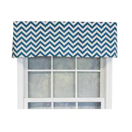 Front. RLF Home - RLF Home Zig-Zag Tailored 100% Cotton with Fully Lined 3" Rod Pocket Valnance for Windows 50" x 14" Blue - Blue.