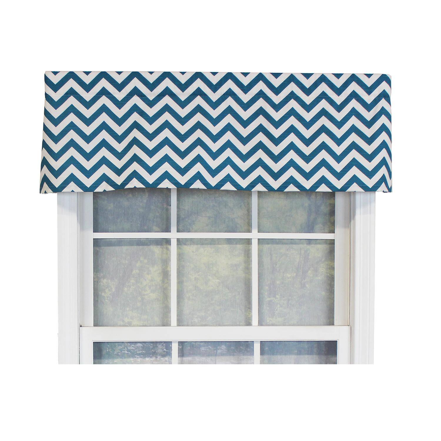 Front. RLF Home - RLF Home Zig-Zag Tailored 100% Cotton with Fully Lined 3" Rod Pocket Valnance for Windows 50" x 14" Blue - Blue.