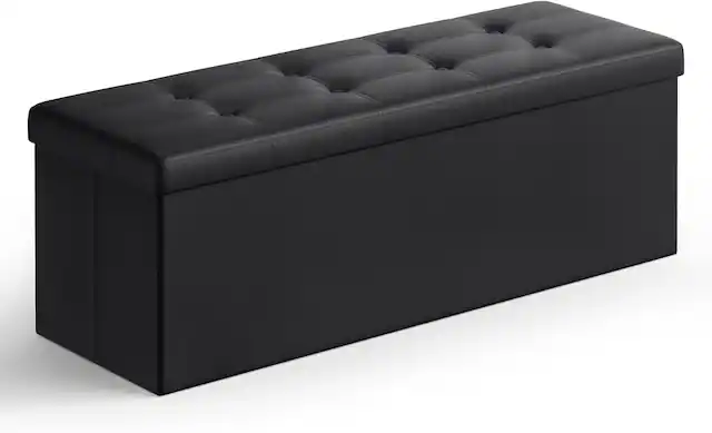 Front. Songmics Home - SONGMICS MAZIE Collection 43-Inch Folding Storage Ottoman Bench – Black, Synthetic Leather - Black.