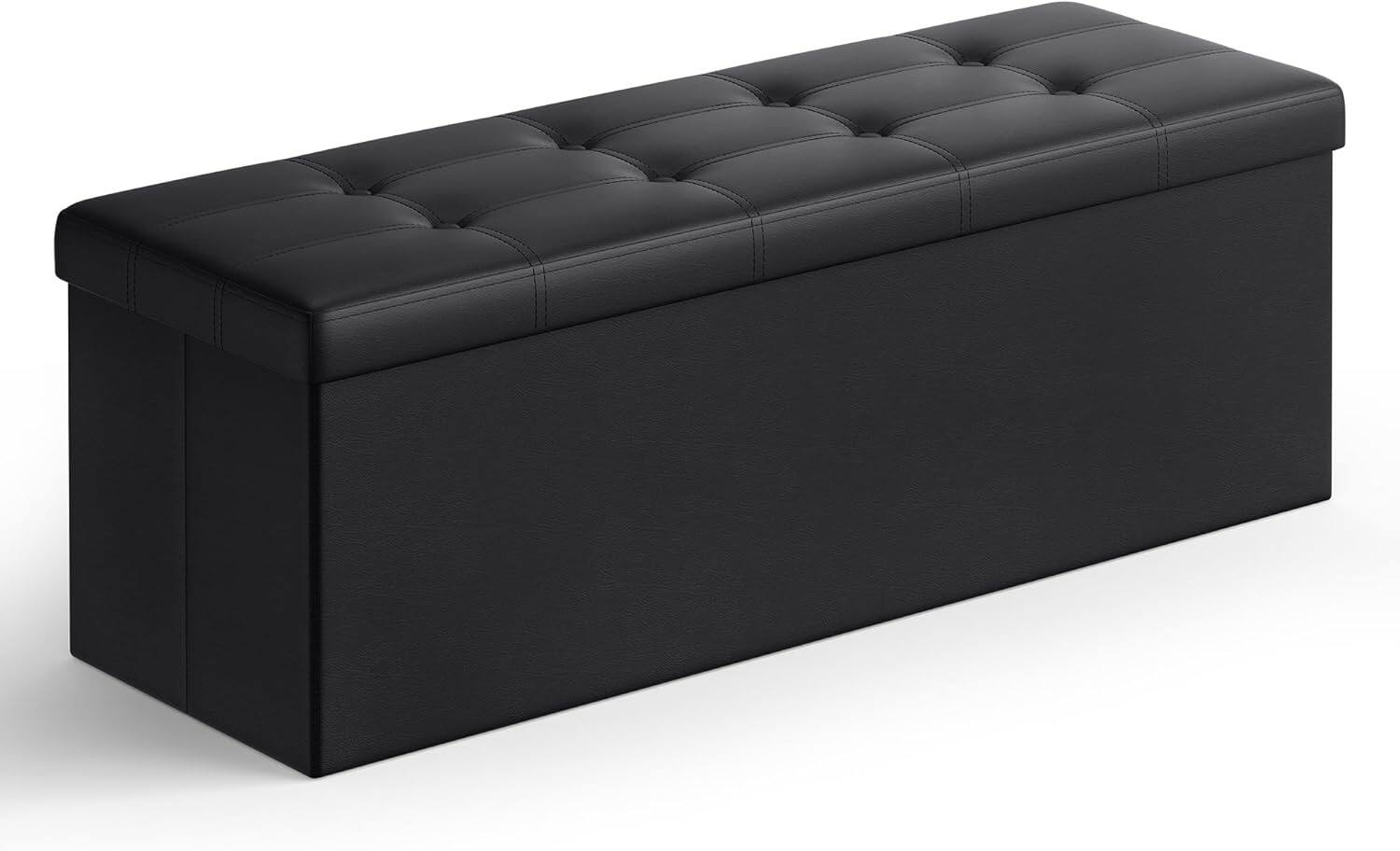 Songmics Home - SONGMICS MAZIE Collection 43-Inch Folding Storage Ottoman Bench – Synthetic Leather - Black