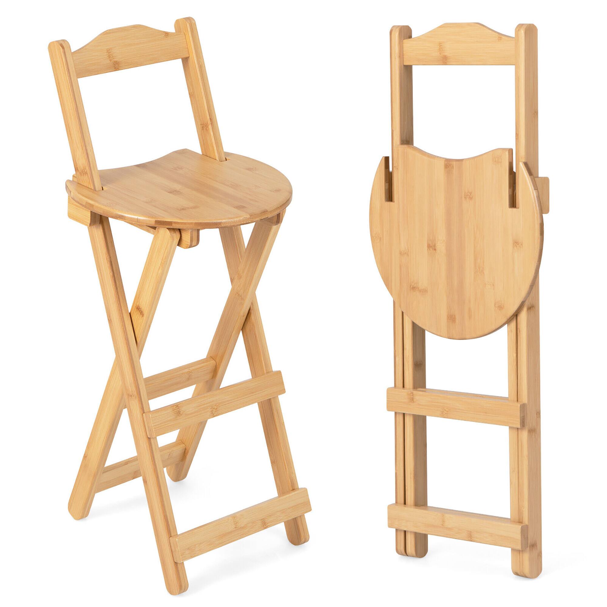 Front. Gymax - Gymax Set of 2 Bamboo Folding Barstools Counter Height Dining Chairs Installation Free - Natural.