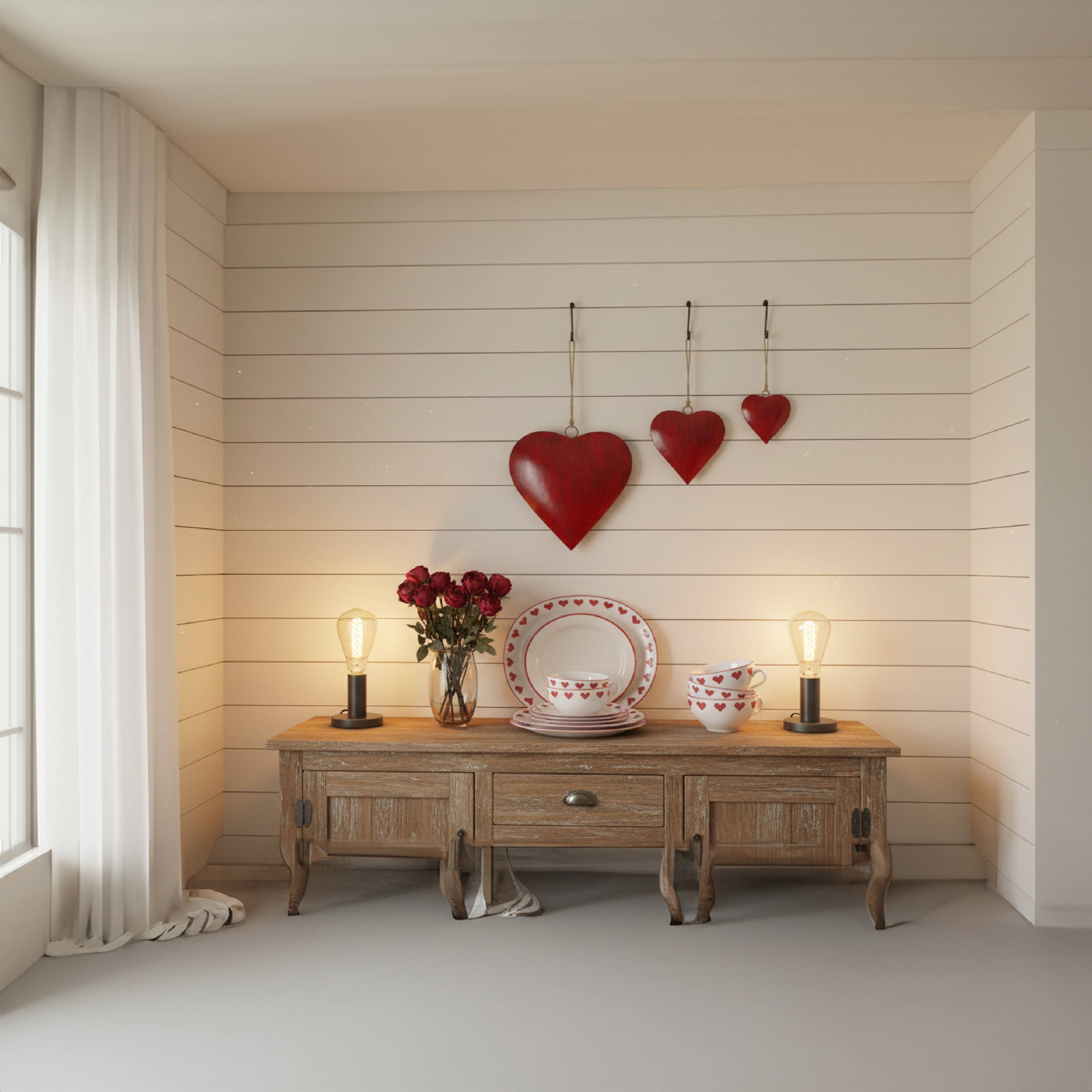 Alt View 7. Manhattan Lane - Myri Decorative Metal Heart Wall Decor Set of 3, Classic Red with Jute Hanging Rope, 12, 9.5, 7 Inches - Red.