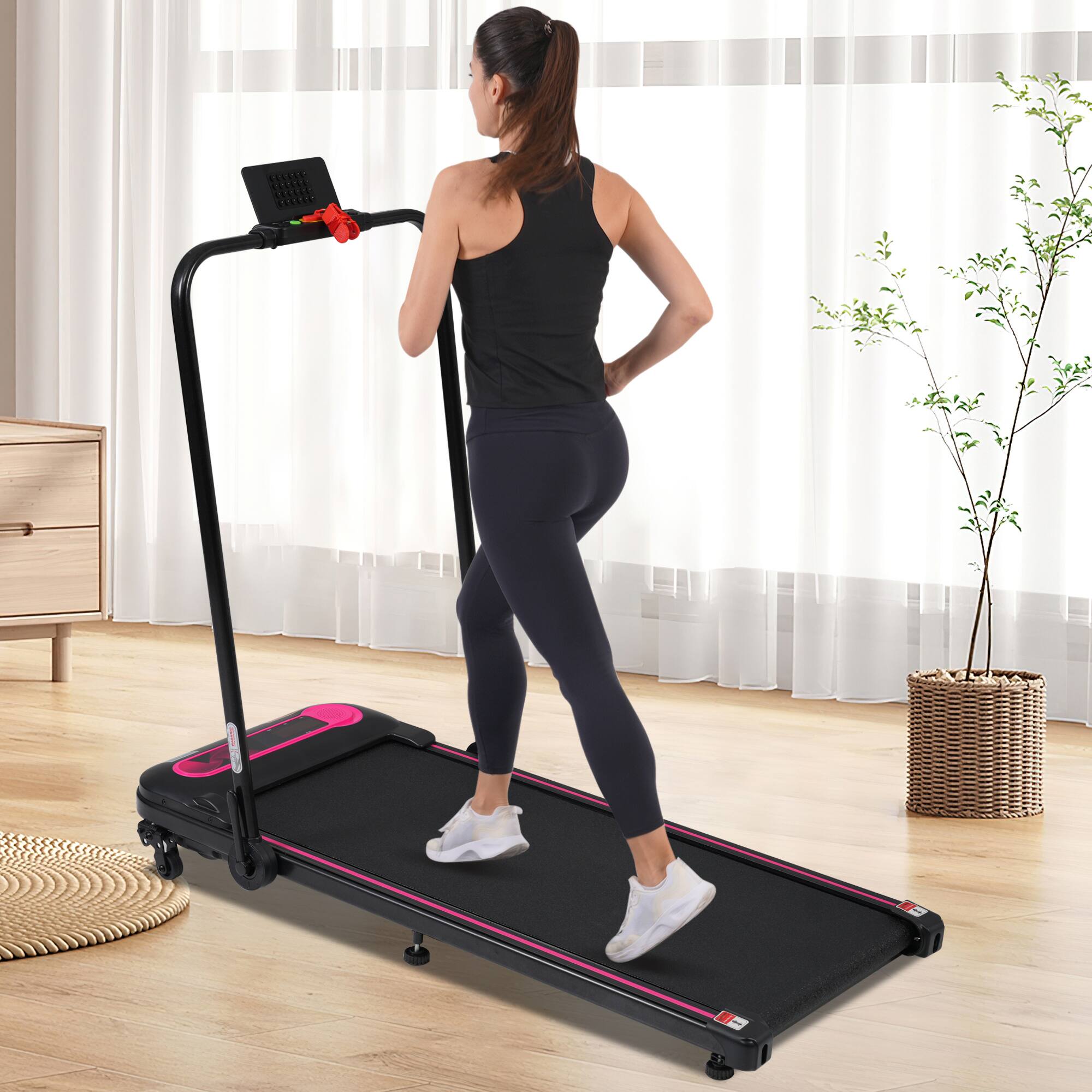 Alt View 7. Spaco - Spaco 2.5HP Under Desk Treadmill, 300LBS Folding Walking Pad, 0.5-7.5MPH with Incline, for Home Office Walking Jogging - Pink+Black.