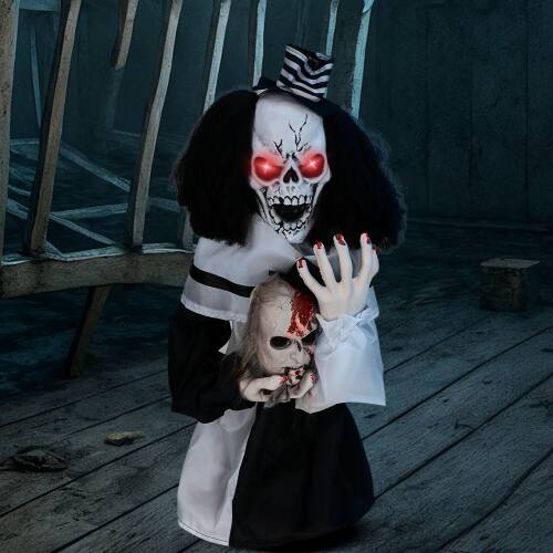Alt View 9. Winado - Halloween Scary Bounce Clown Skeleton w/ Bloodstains Tabletop Animated Prop Decoration for Holiday Indoor Outdoor Garden - White & Black.