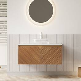 Boyel Living - 36 Bathroom Vanity with Round Glass Vessel Basin Carrara White Sintered Stone Corolla Oak - Transparent