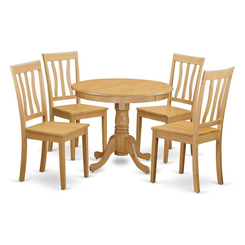 Front. East West Furniture - 5 Pc small Kitchen Table and Chairs set-breakfast nook and 4 Kitchen Chairs - Oak.