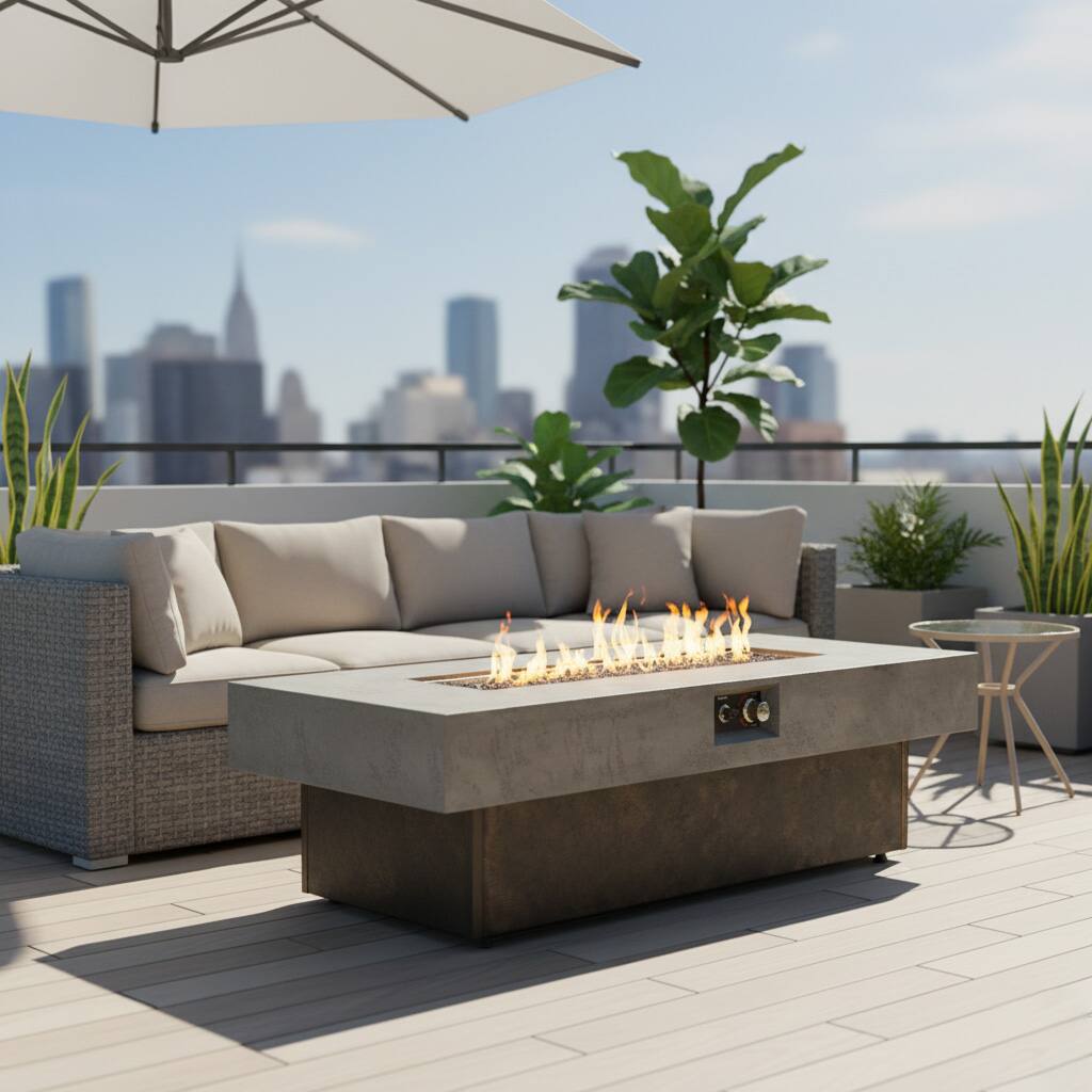 Aukfa Tabletop Propane Fire Pit 56x23 Inch, 50,000 BTU Outdoor Firepit ...