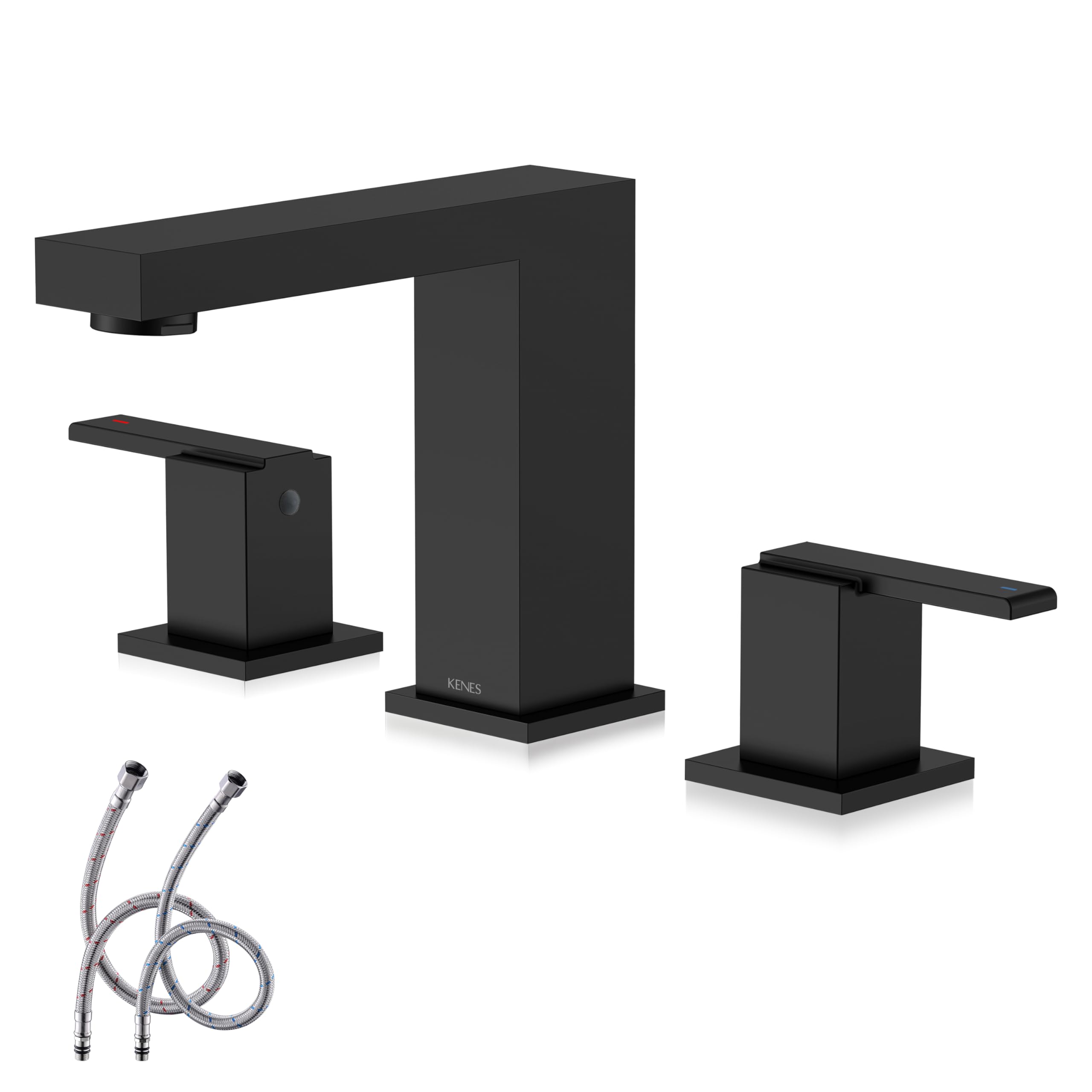 Front. Paradigms Interiors - Widespread Bathroom Faucet Two Handle Sink Faucets 3 Hole 8 inch Pieces Vanity Lavatory With Supply Lines K... - Matte Black-Widespread.