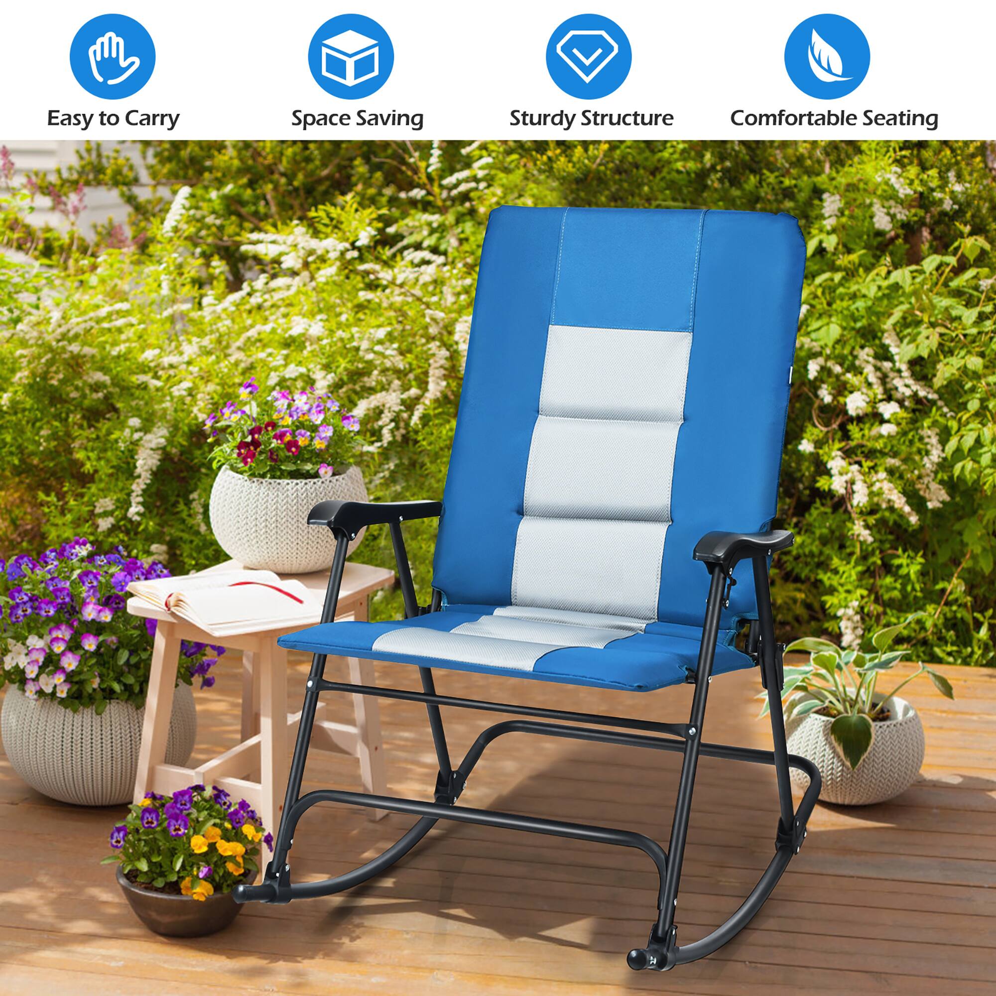 Easy to carry, space saving, sturdy structure, comfortable seating.