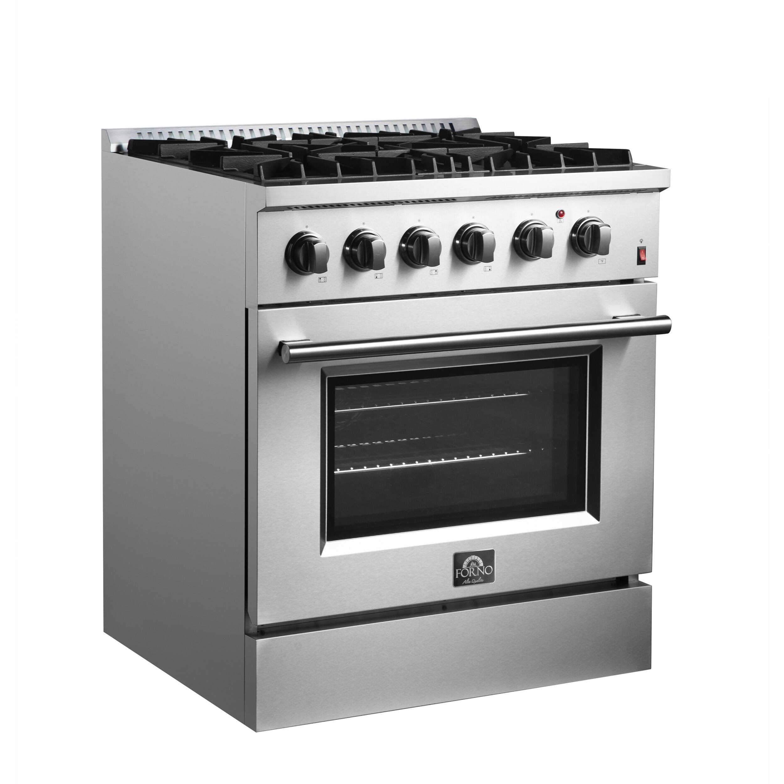 Left. Forno Appliances - Marco 4.32 Cu. Ft. Freestanding Dual Fuel Convection Range with Dual Ring Burner - Silver.
