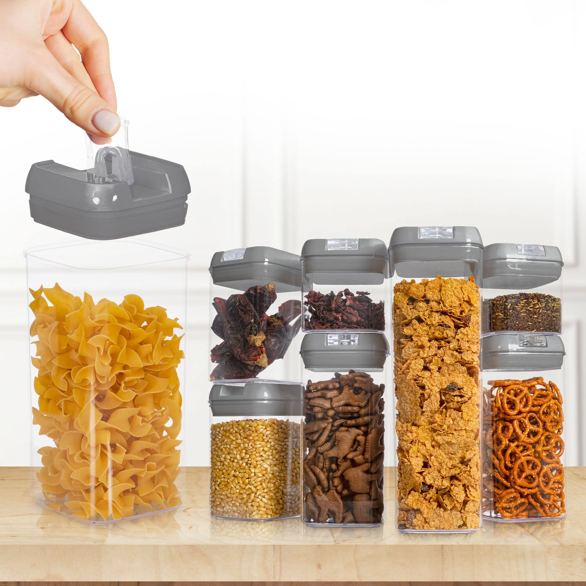 Alt View 2. Cheer Collection - 7-Piece Airtight Pantry Food Storage Container Set with Mixed Sizes, Flip-Top Lids & Reusable Labels - Grey.