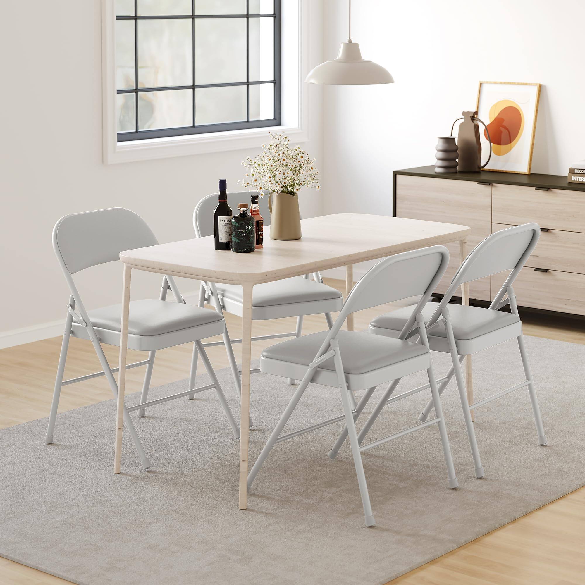 Angle. Jojoka - 4 Pack Folding Chairs with Padded Cushions, Padded Foldable Chair Hold Up to 350 Pounds - Gray.