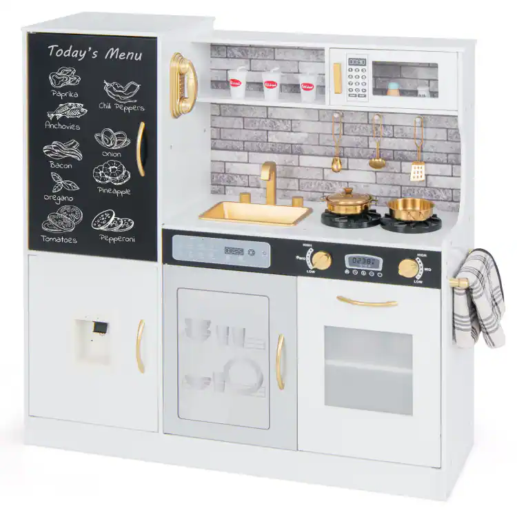 SlickBlue - Play Kitchen Set with Utensils for Children Ages 3 and Above - White