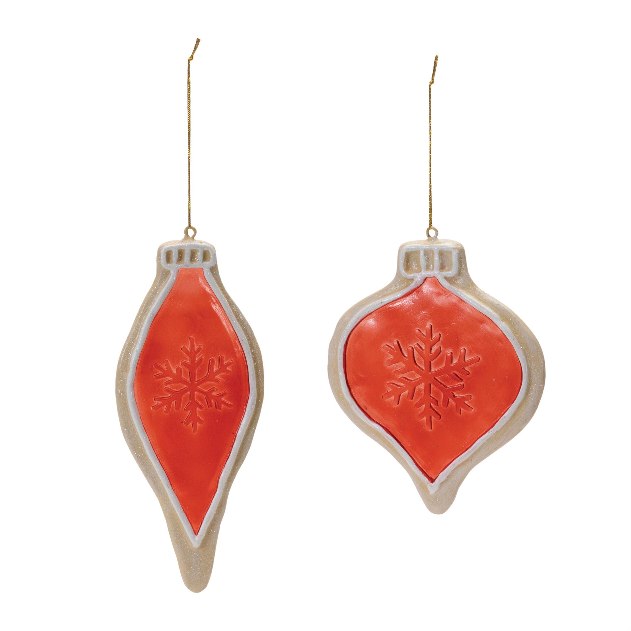 Angle. BreeBe - Frosted Cookie Onion Ornament (Set of 6) - Red, Brown.