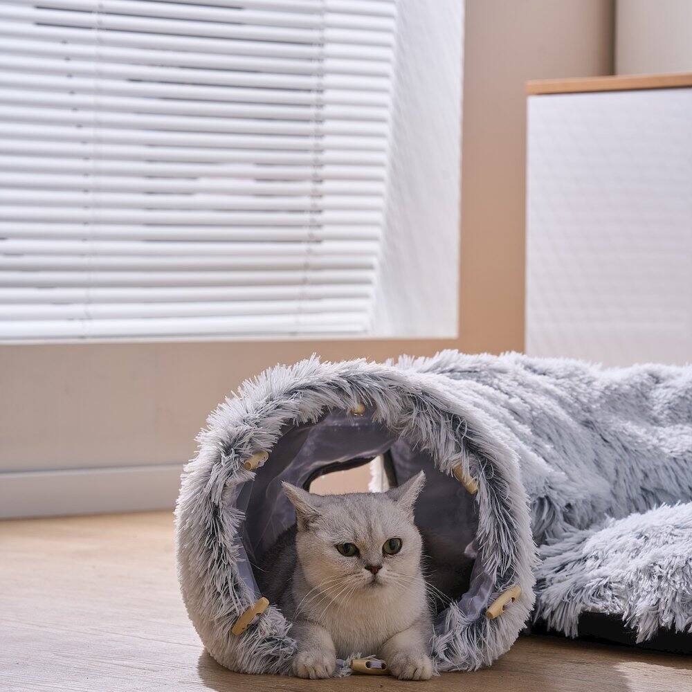 Alt View 4. PetPals - Grey Cat Tunnel with Faux Fur - Grey.