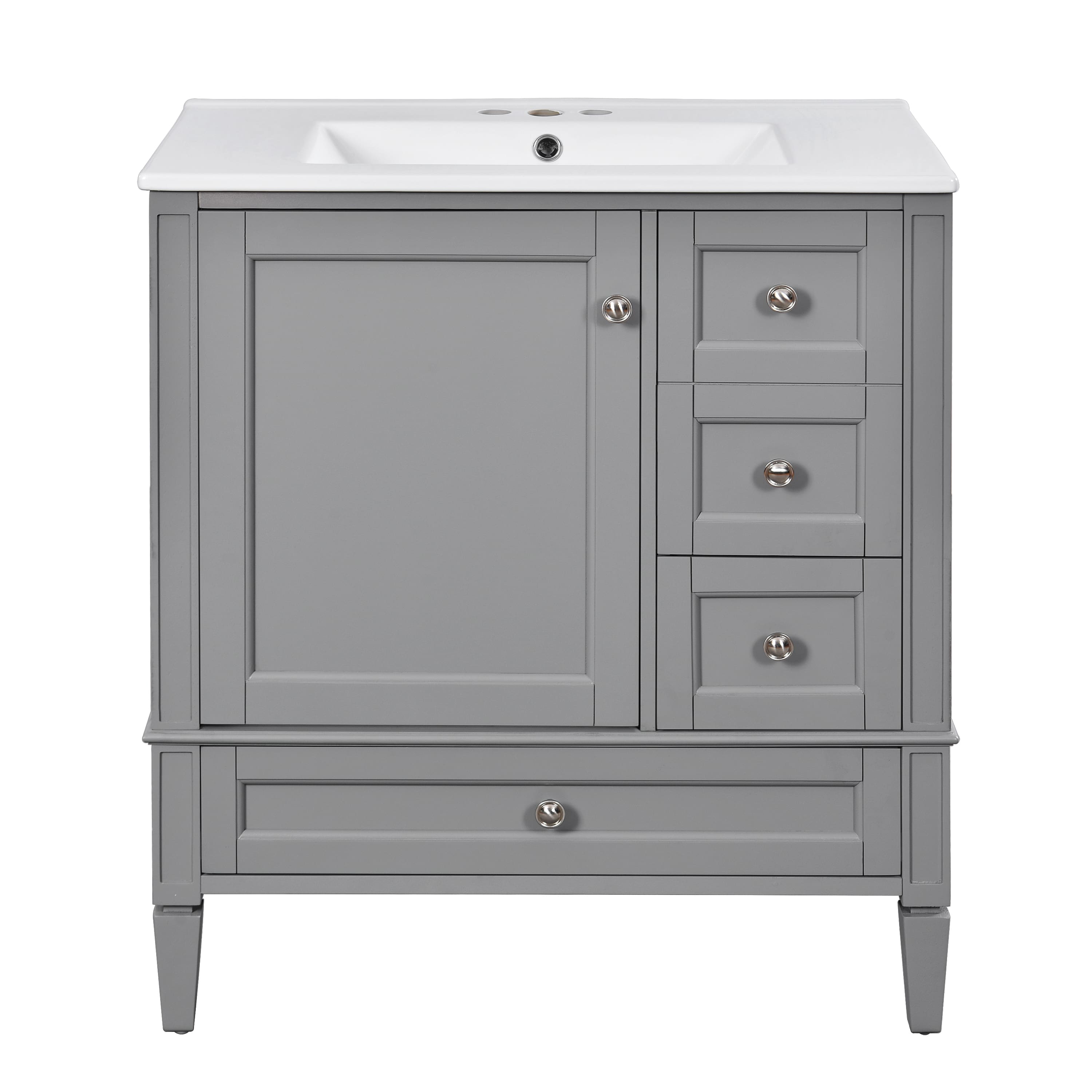 30" Bathroom Vanity with Sink, 3 Drawers, Solid Wood Frame, Freestanding Modern Bathroom Storage Cabinet