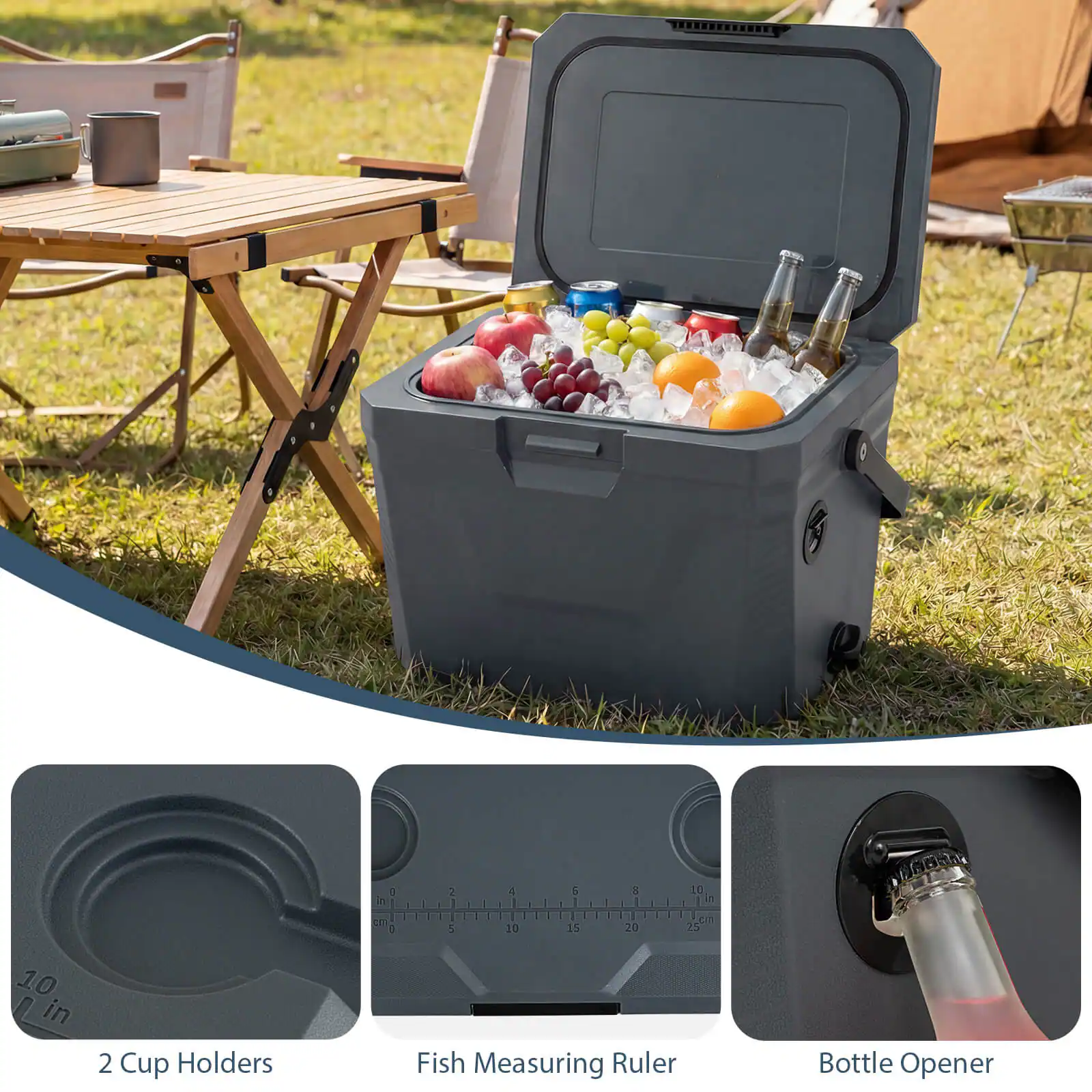 3 a 2 : 5 3 10 I cm  5 10 15 20 OT 25 10 in 2 Cup Holders : Fish Measuring Ruler Bottle Opener