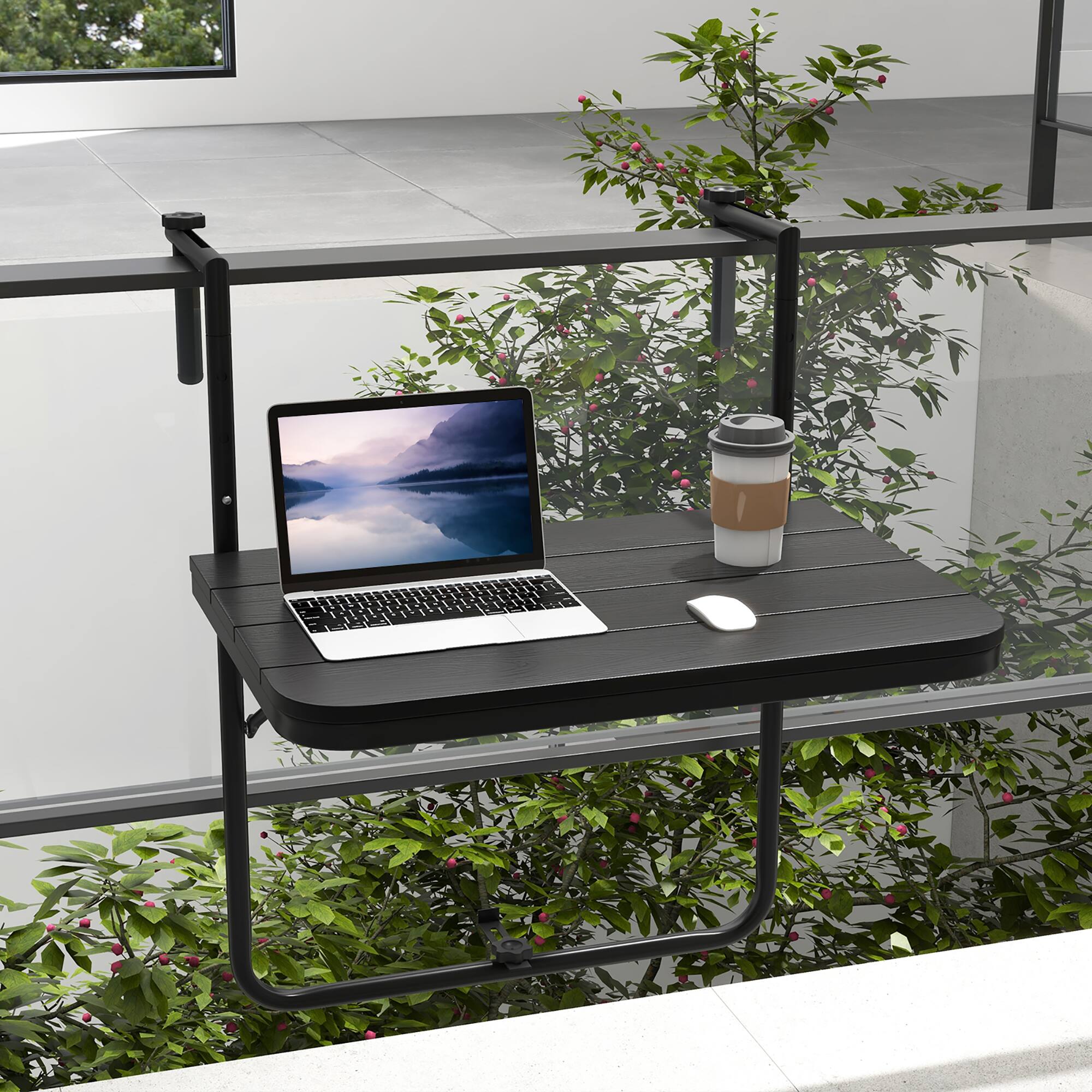 Costway Folding Hanging Table Outdoor Railing Table with 3 Level ...