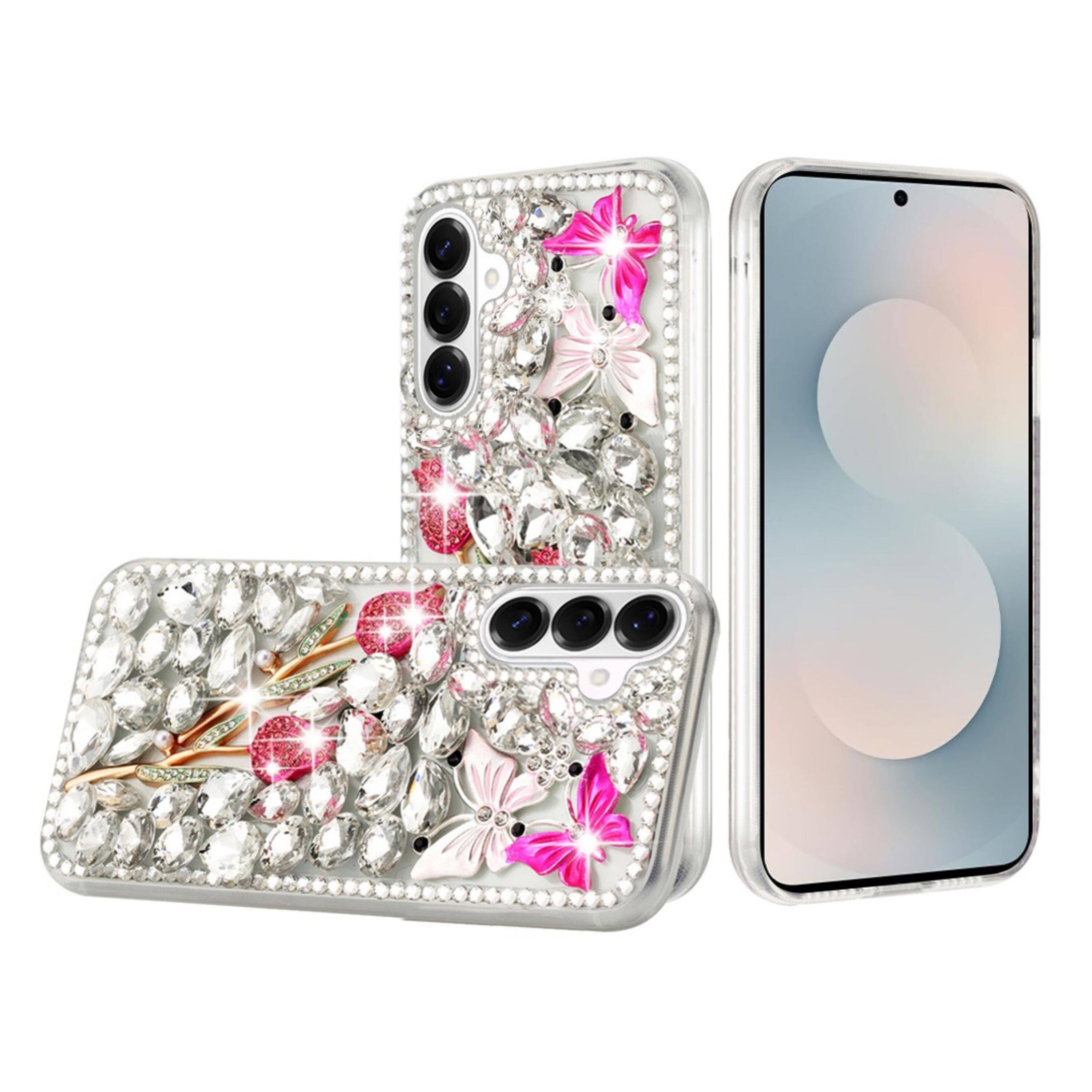 Front. Kitcheniva - Full Diamond Bling 3D Jewel Ornaments Design Phone Case With Tempered Glass For Samsung S26 Crystal Garden - Multicolor.