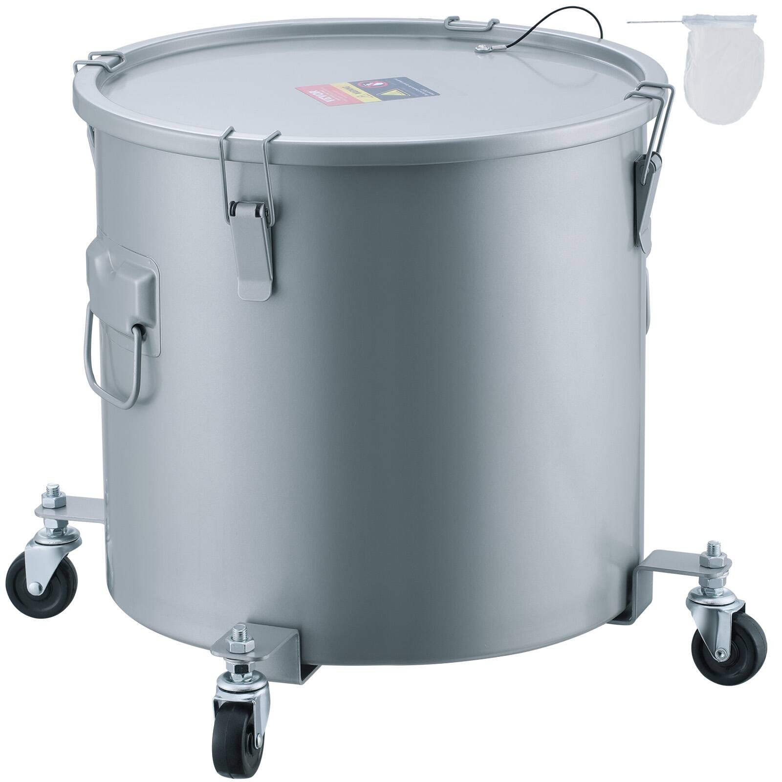 Front. VEVOR - Fryer Grease Bucket, 16 Gal Oil Disposal Caddy with Caster Base, Carbon Steel Rust-Proof Coating - Gray.