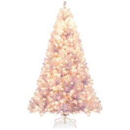 WELLFOR - 7.5 ft Pre‑lit Artificial Tinsel Christmas Tree, Shiny Hinged Xmas Tree with 1300 Branch Tips and Warm White LED Lights - Purple