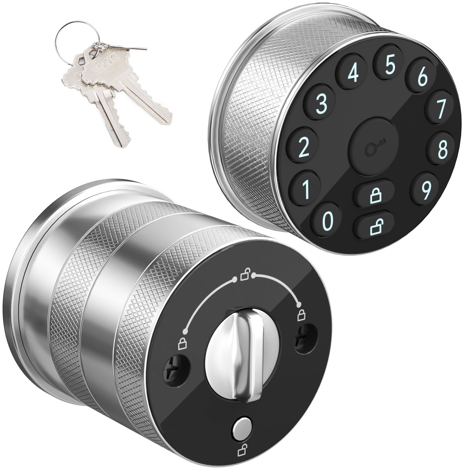 Alt View 9. Fitnate - Keypad Door Knob Lock Electronic Door Handle with Keypad and Key, Automatic Locking - Silver.
