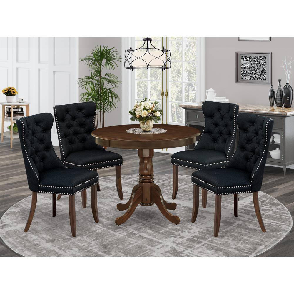 Alt View 3. East West Furniture - 5 Piece Dining Table Set Consists of a Round Kitchen Table with Pedestal - Black.