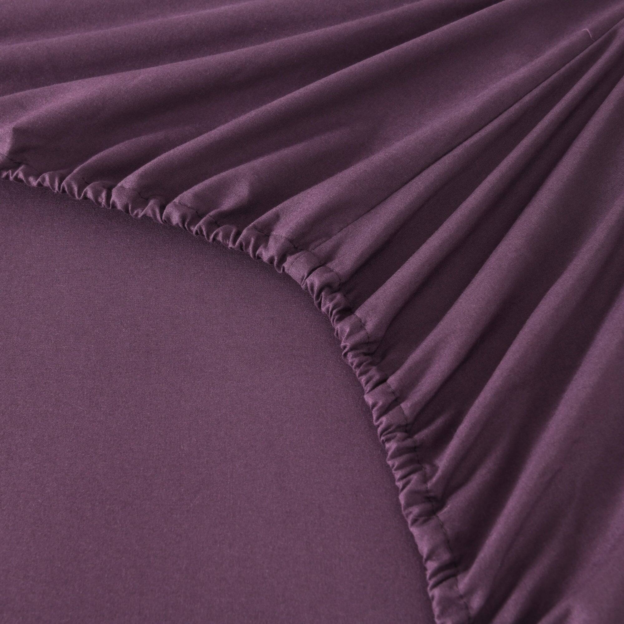 Alt View 1. MarCielo - Marcielo 4/6 Pcs Soft Solid & Embroidery Bed Sheets Set - Dark Purple.