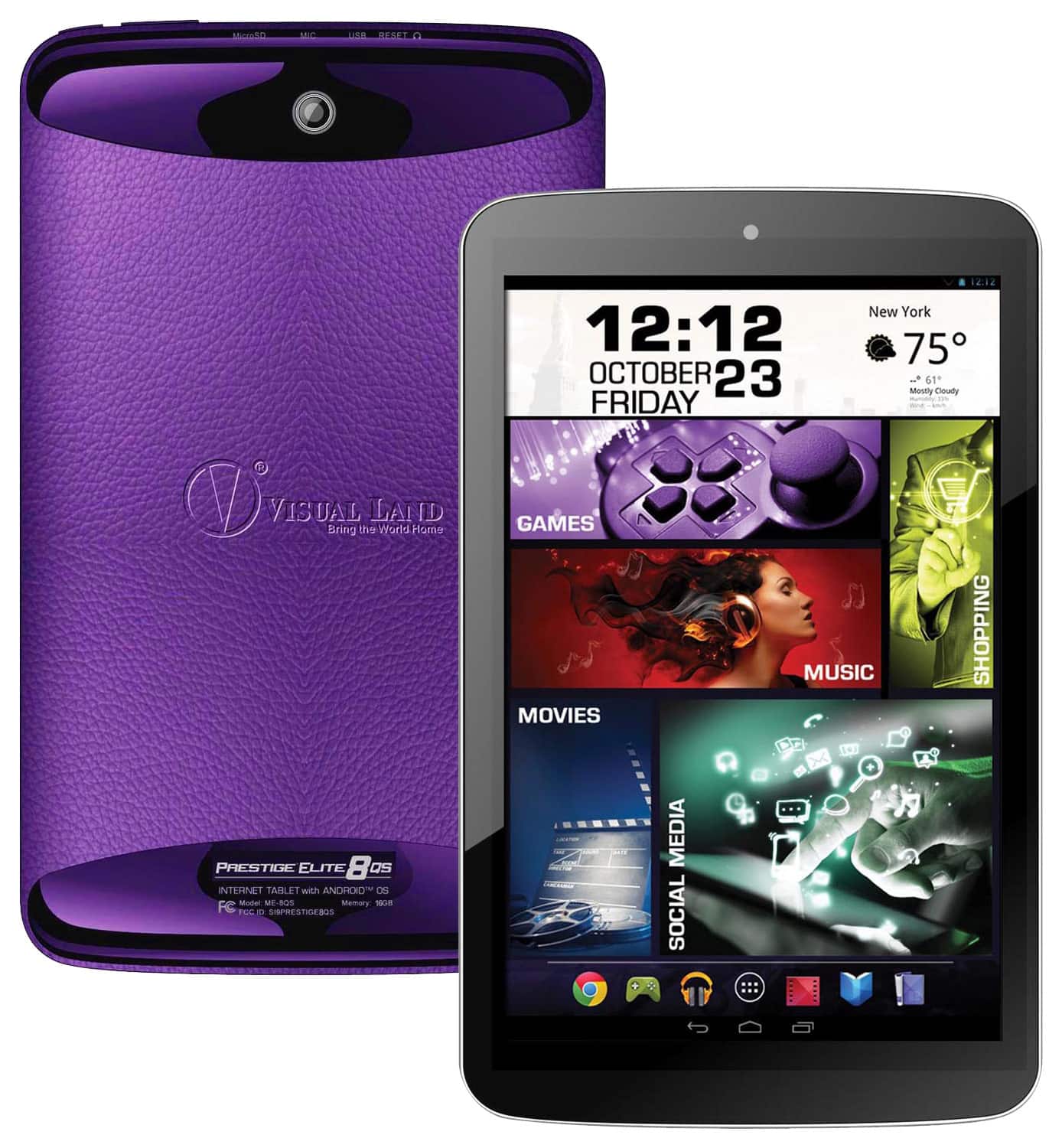 Visual Land - Prestige Elite - 8" - 16GB - Purple - Larger Front