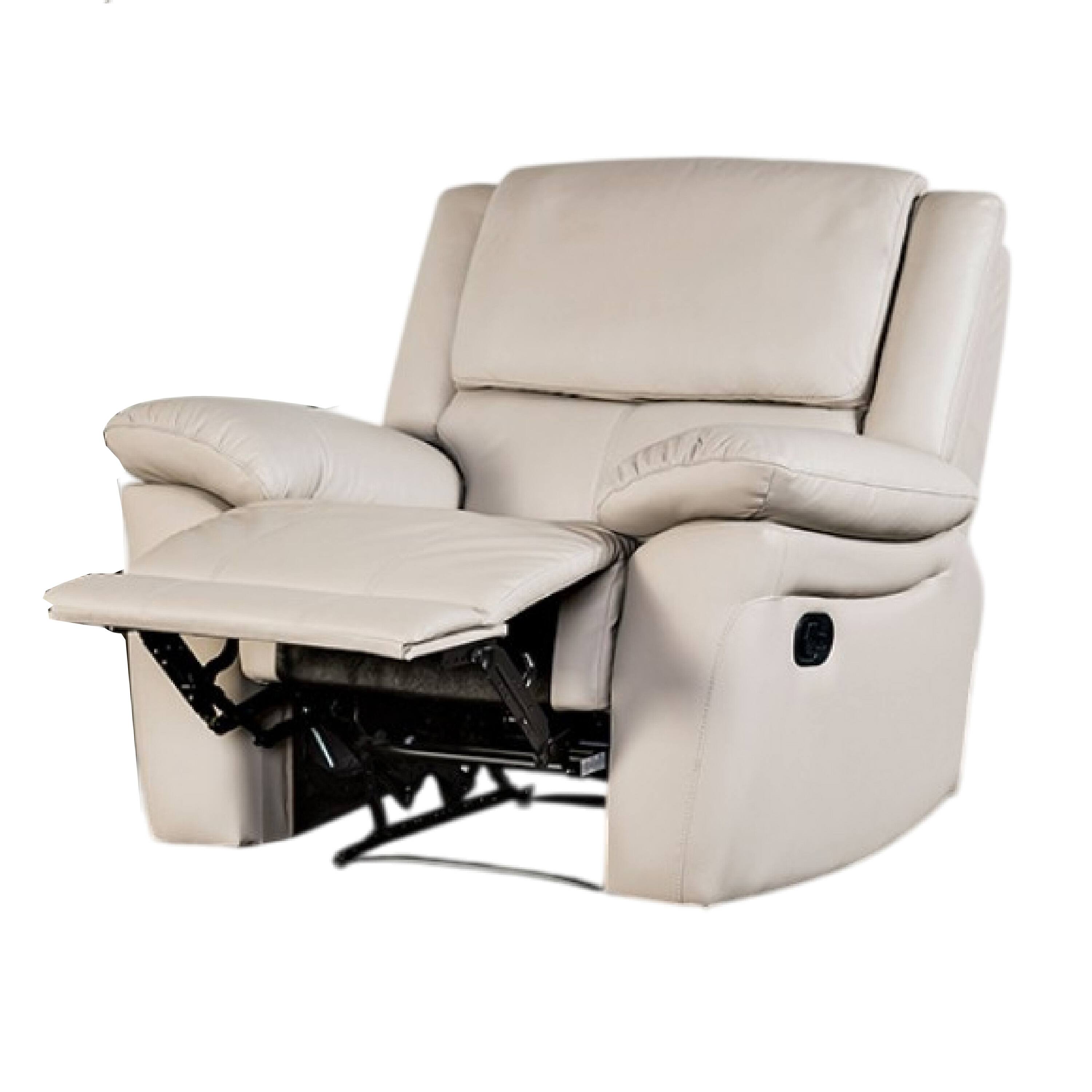 Alt View 1. Manhattan Lane - Larus Manual Recliner Chair, Pillow Top Arms, Off White Leather Match - Off White, Black.
