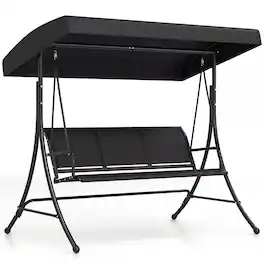 Costway - 3-Seat Patio Swing Chair, Outdoor Swing with Adjustable Canopy, Heavy-Duty Stand - Black