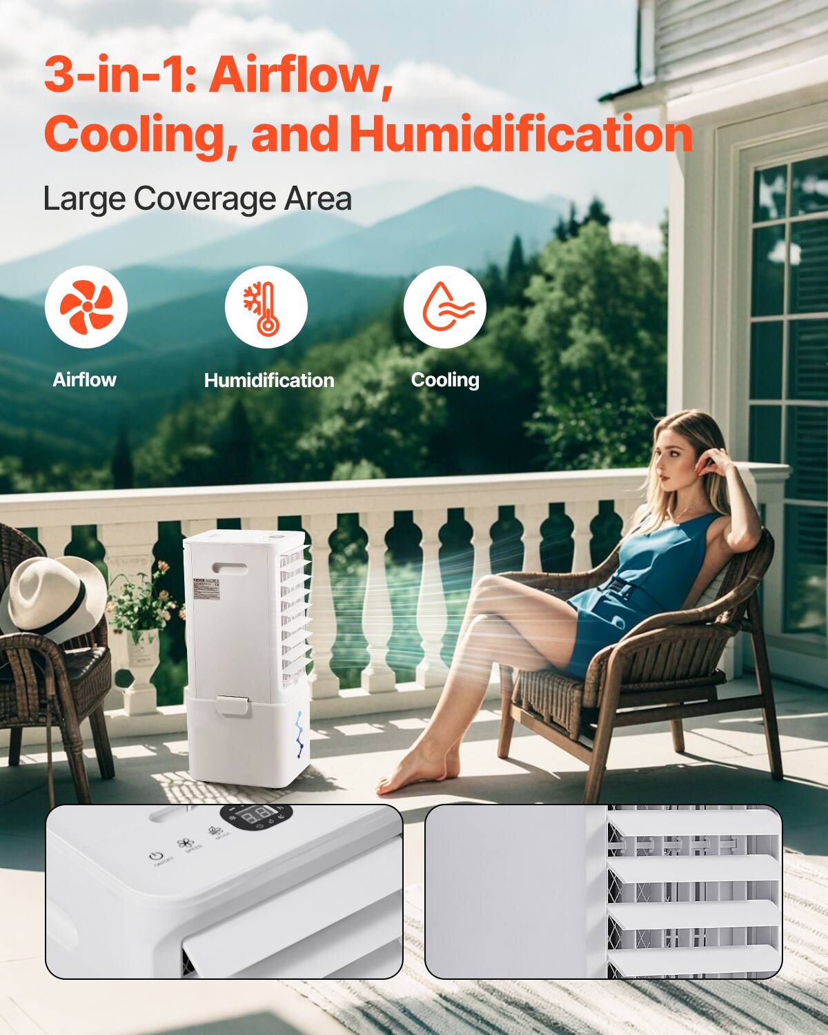 3-in-1: Airflow, Cooling, and Humidification

Large Coverage Area

Airflow  
Humidification  
Cooling