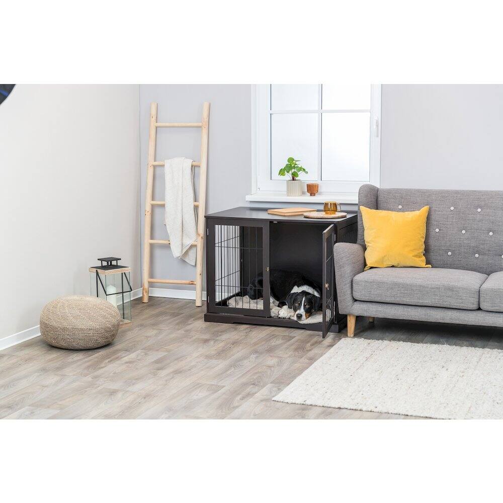 Alt View 1. TRIXIE - Dog Crate, Wooden Indoor Kennel Furniture for Dogs Up to 66 lb - Espresso Brown.