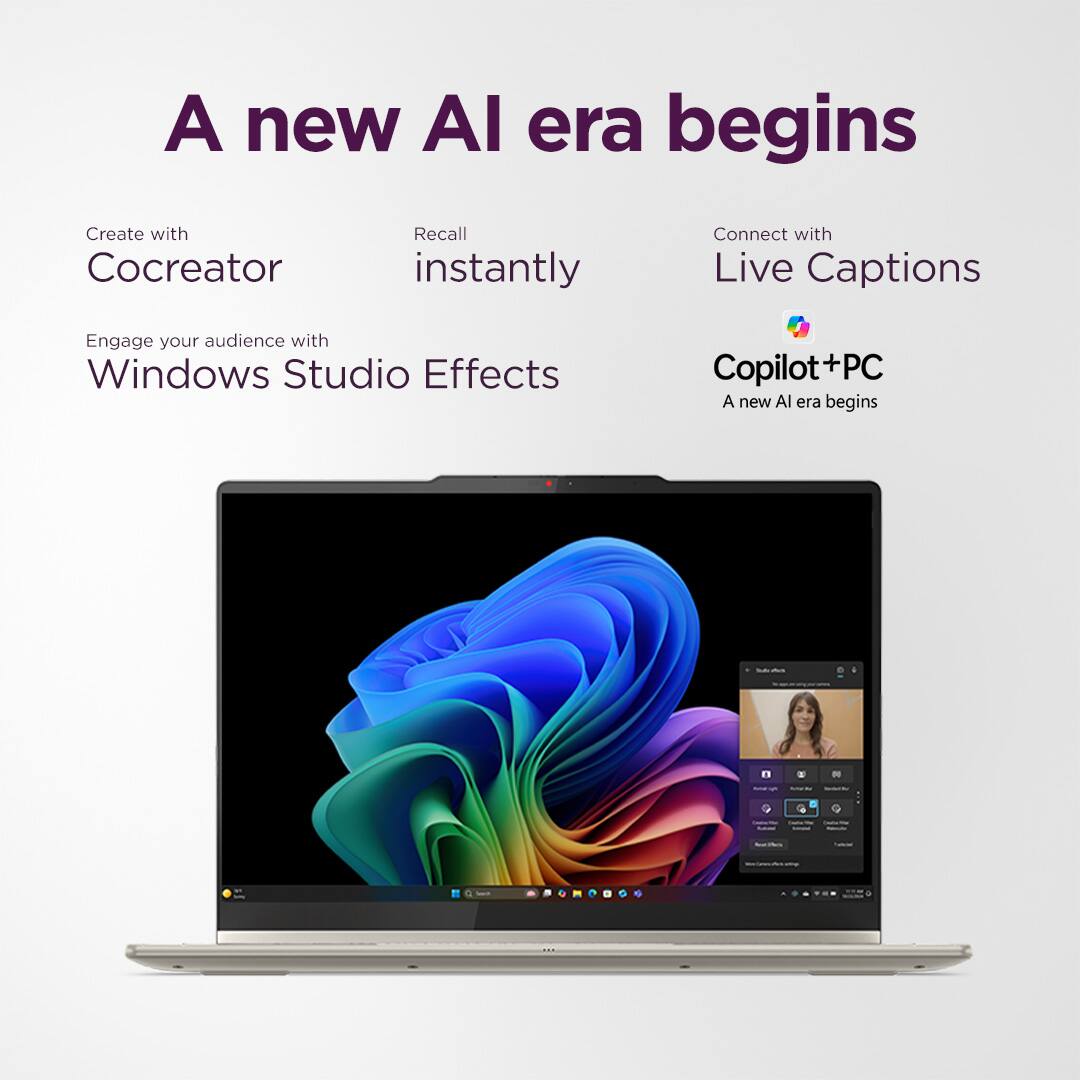 A new AI era begins

Create with Cocreator
Recall instantly
Connect with Live Captions
Engage your audience with Windows Studio Effects
Copilot+PC A new AI era begins