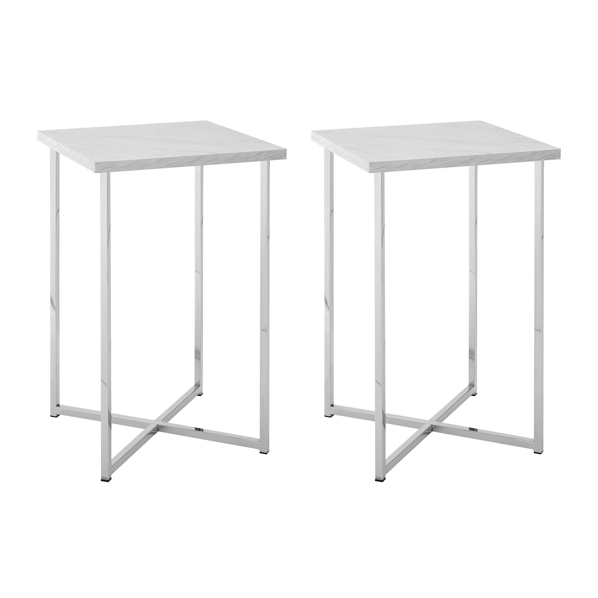 Walker Edison Modern Glam Faux Marble Side Table Set of 2 Faux White ...