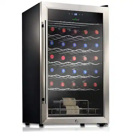 Front. NutriChef - Nutrichef 34 Bottle Wine Fridge | Single Zone - White.