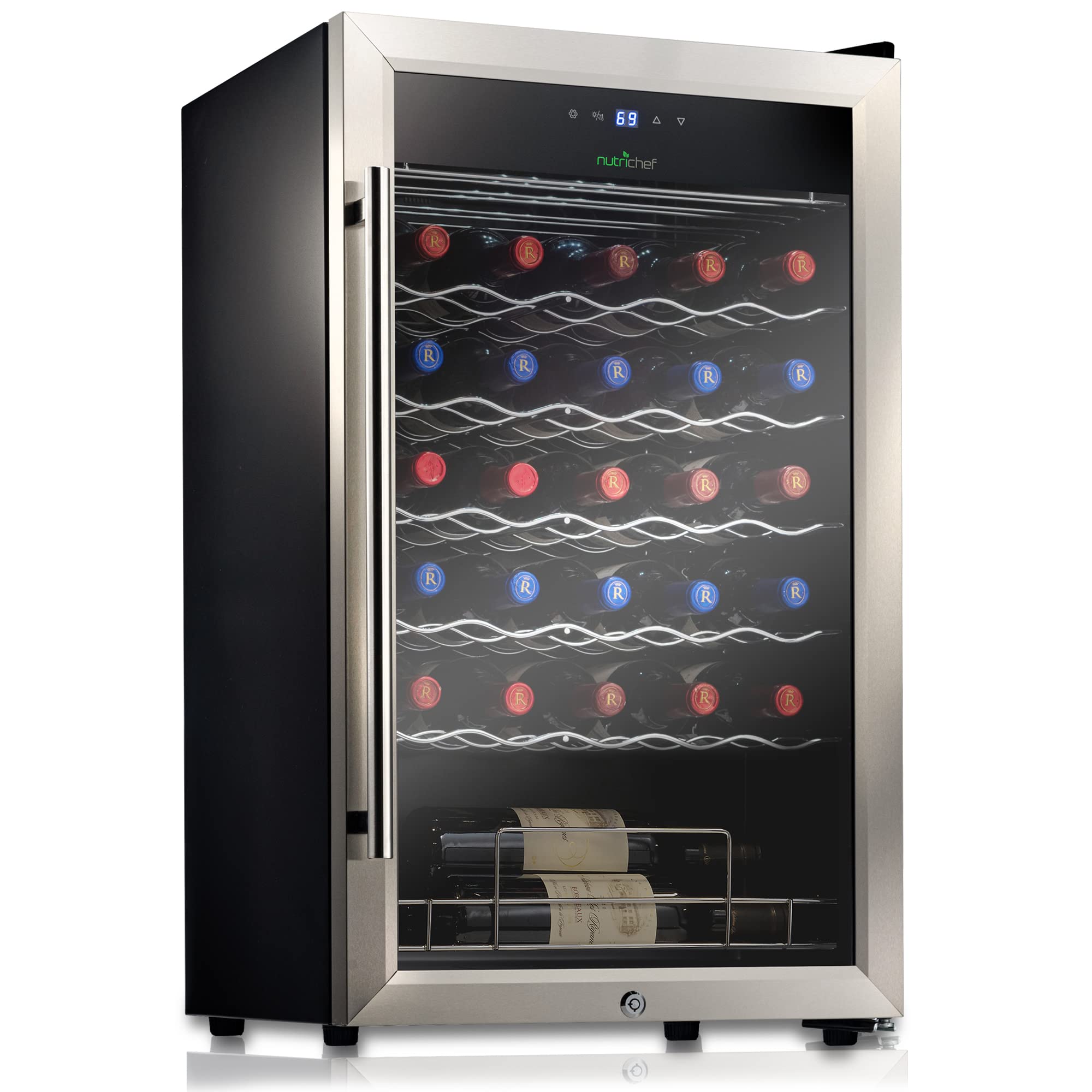Front. NutriChef - Nutrichef 34 Bottle Wine Fridge | Single Zone - White.
