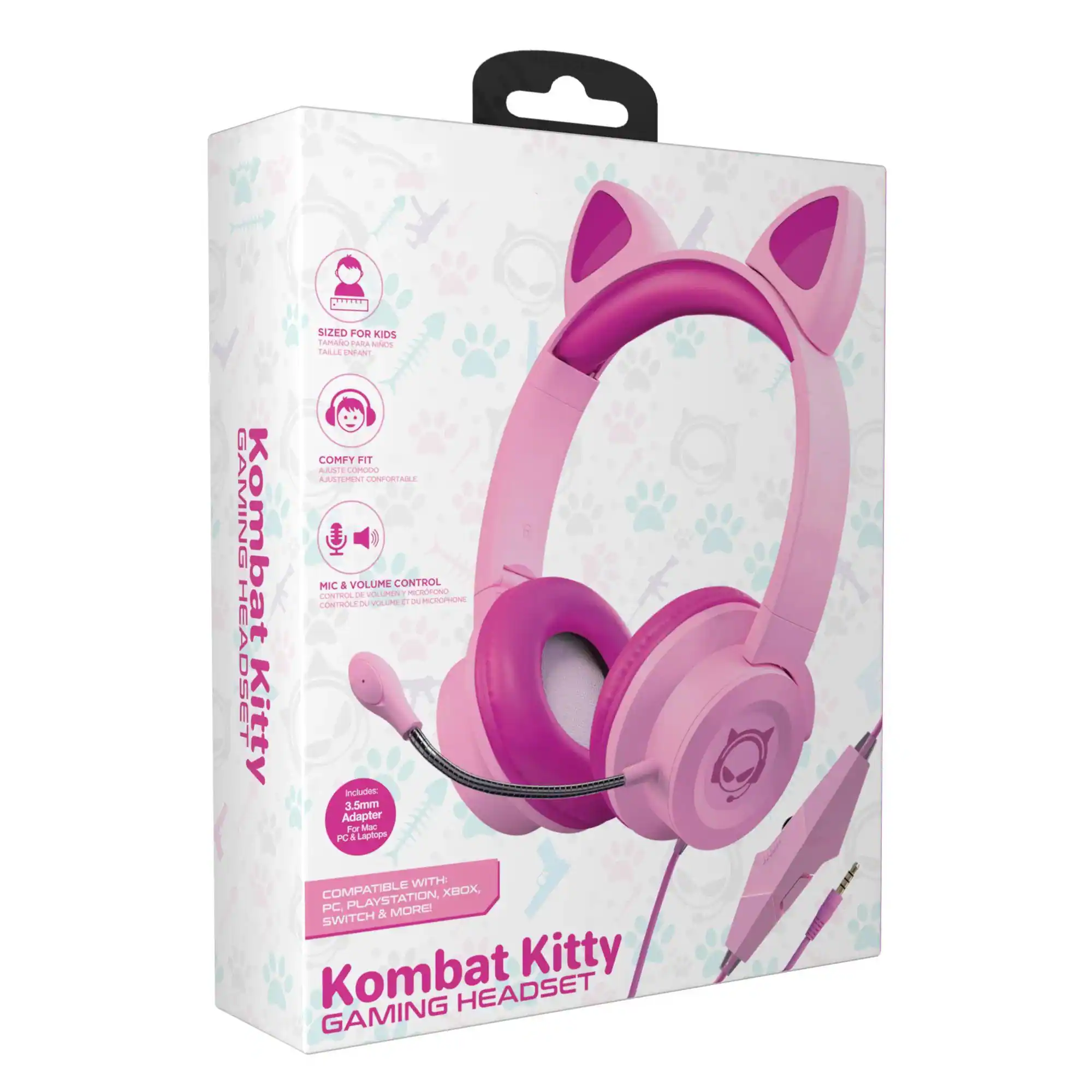 A SIZED FOR KIDS TRMAO noro TAALE EHEAA COMFY FIT ABSTE COMOOO BAAISMENT COMPURTABLE GAMING Kombat MIC & VOLUME CONTROOL CONTICL A VOLUMEN PILIOTUN ce d VOLUPE D O PSLOMON HEADSET Kitty Includes: 3.5mm Adapter For Mac PC A Laptope WITH COMPATIBLE PLAYSTATION. XBOX, PC. & MORE SWITCH Kombat Kitty HEADSET GAMING