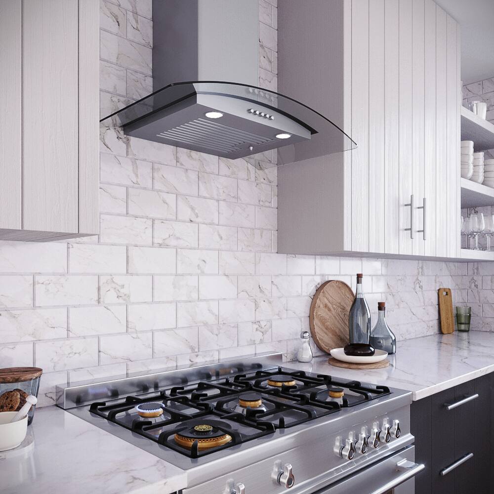 Back. Streamline - 30 in. Girardi Ducted Wall Mount 220 CFM Range Hood, Baffle Filters, Push Button Control, LED Lights - Brushed Stainless Steel.