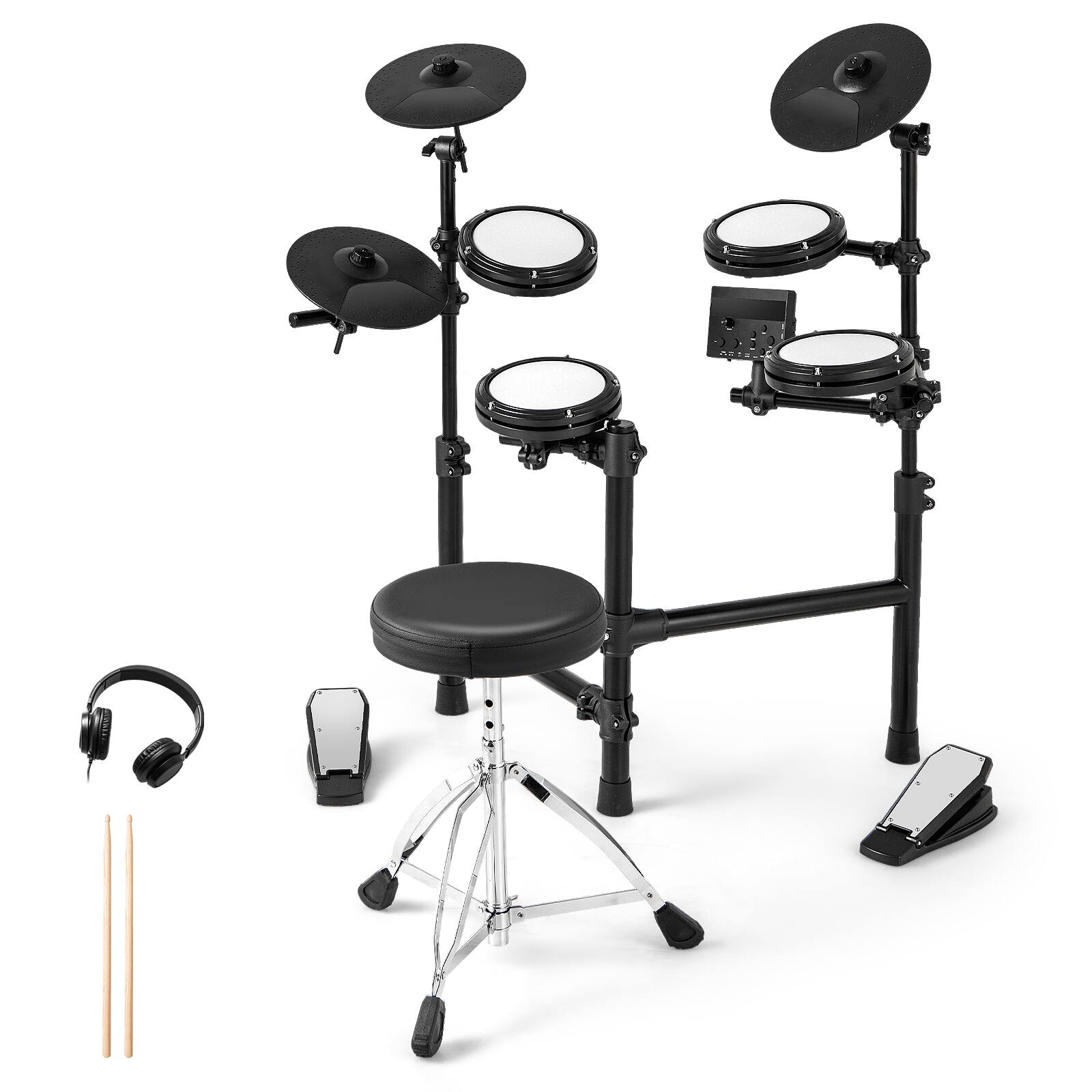 Front. Gymax - Gymax Electric Drum Set Foldable Drum Kit w/ 7'' Mesh Drum Pads 9.5'' Cymbals 10 Demos Black - Black.