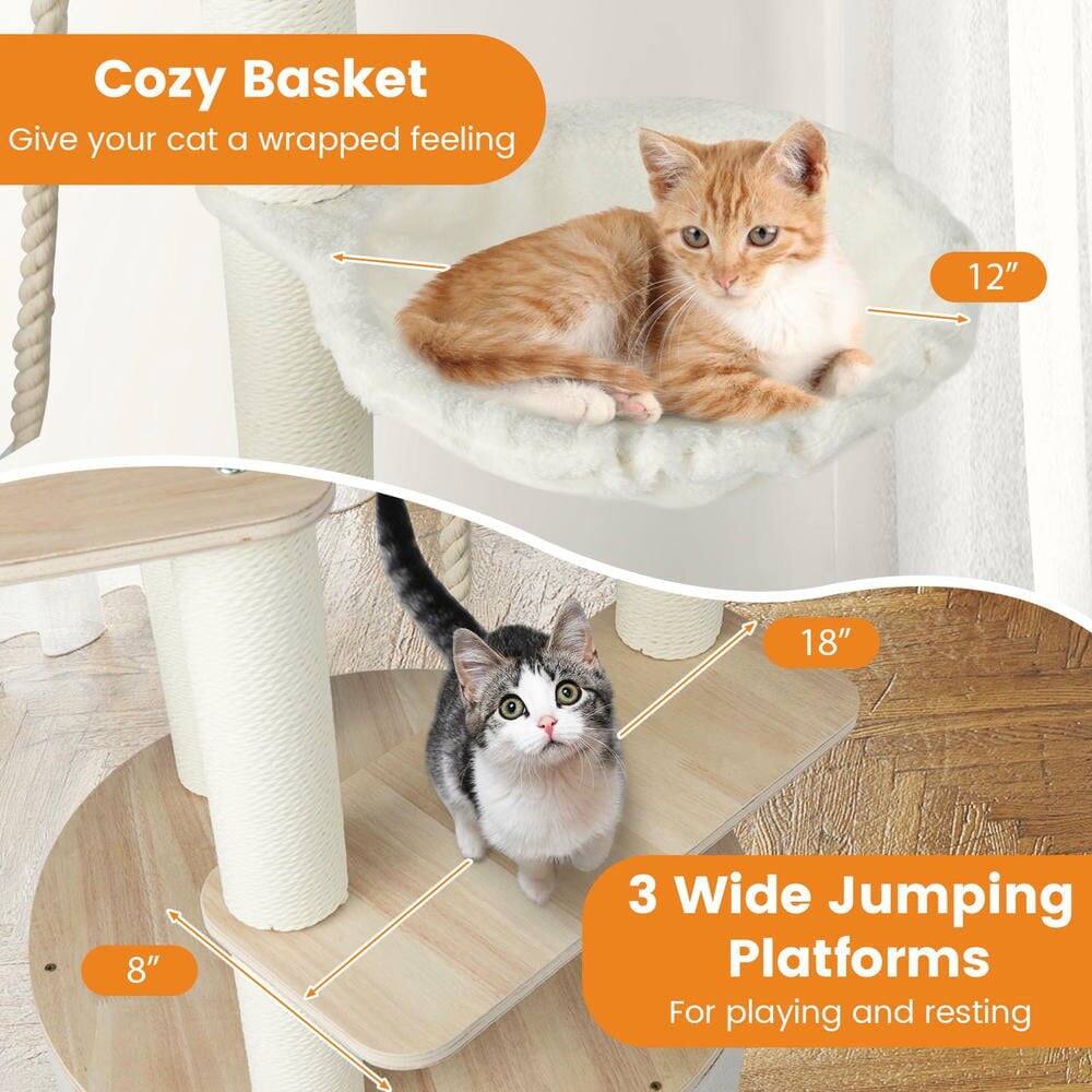 Cozy Basket  
Give your cat a wrapped feeling  

12"  
18"  
8"  

3 Wide Jumping Platforms  
For playing and resting