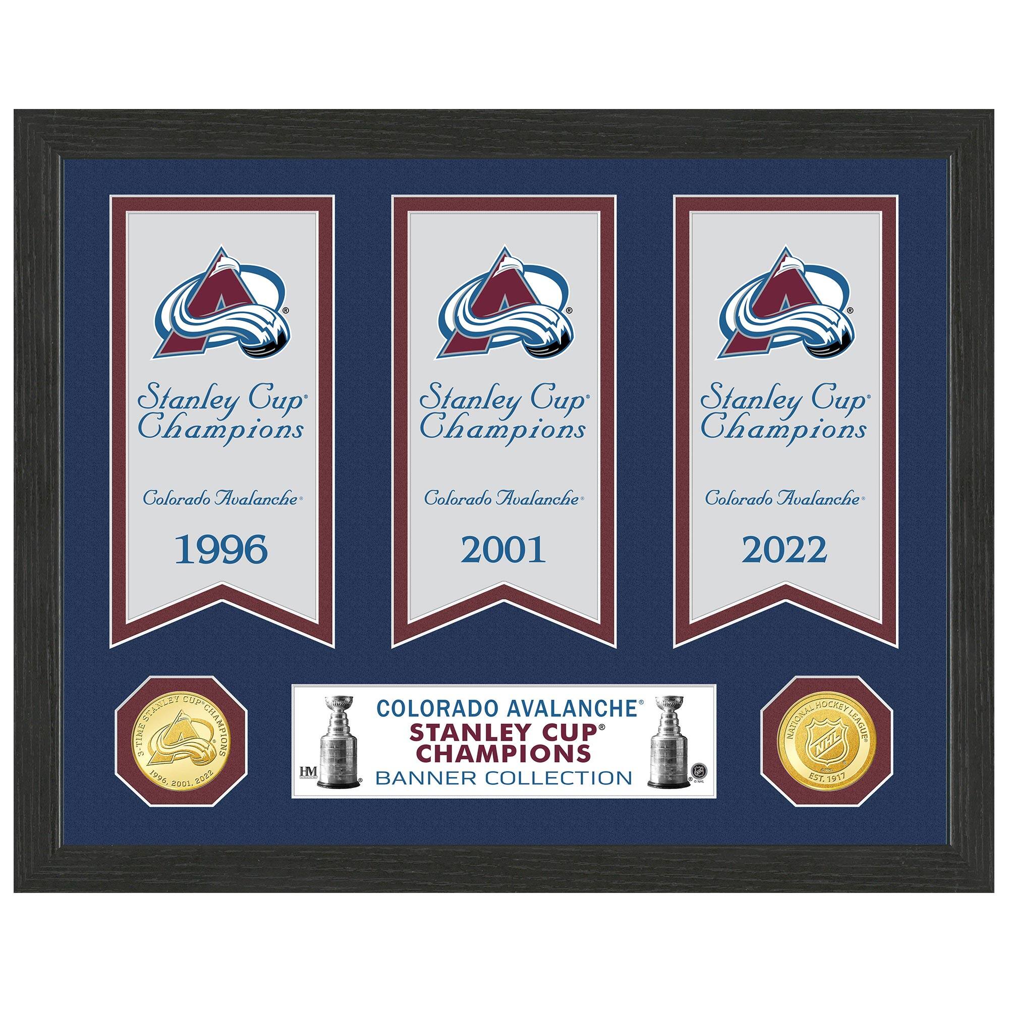 Highland Mint - Colorado Avalanche 12'' x 15'' Three-Time Stanley Cup Champion Banner Collection Photo Mint - Multicolor