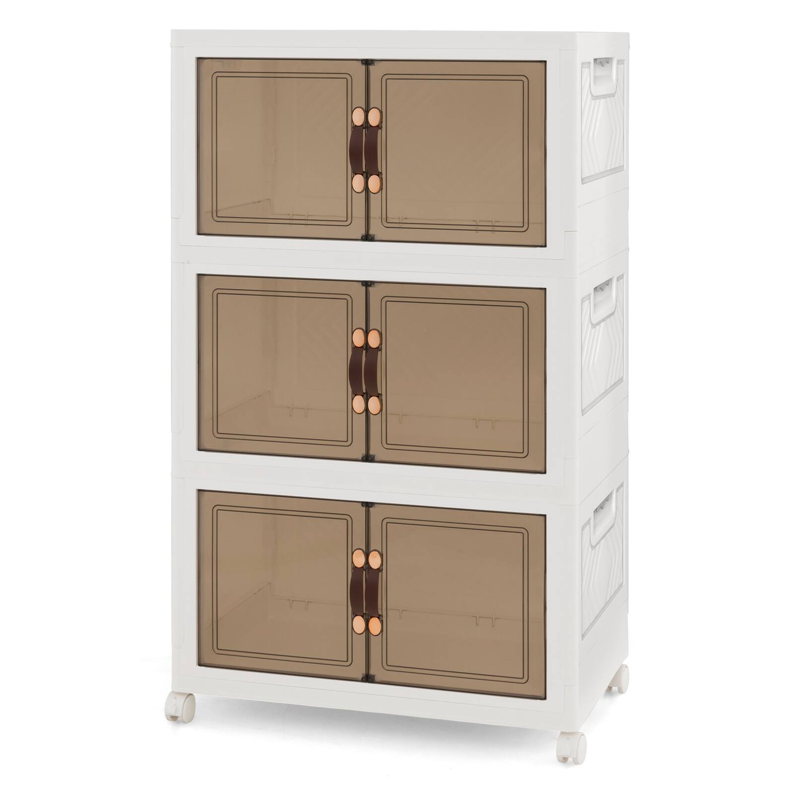 Alt View 9. Costway - Costway 50 Gallons Stackable Storage Bins with Lockable Wheels 3 Pack Folding PP Home Organizer - White + Brown.