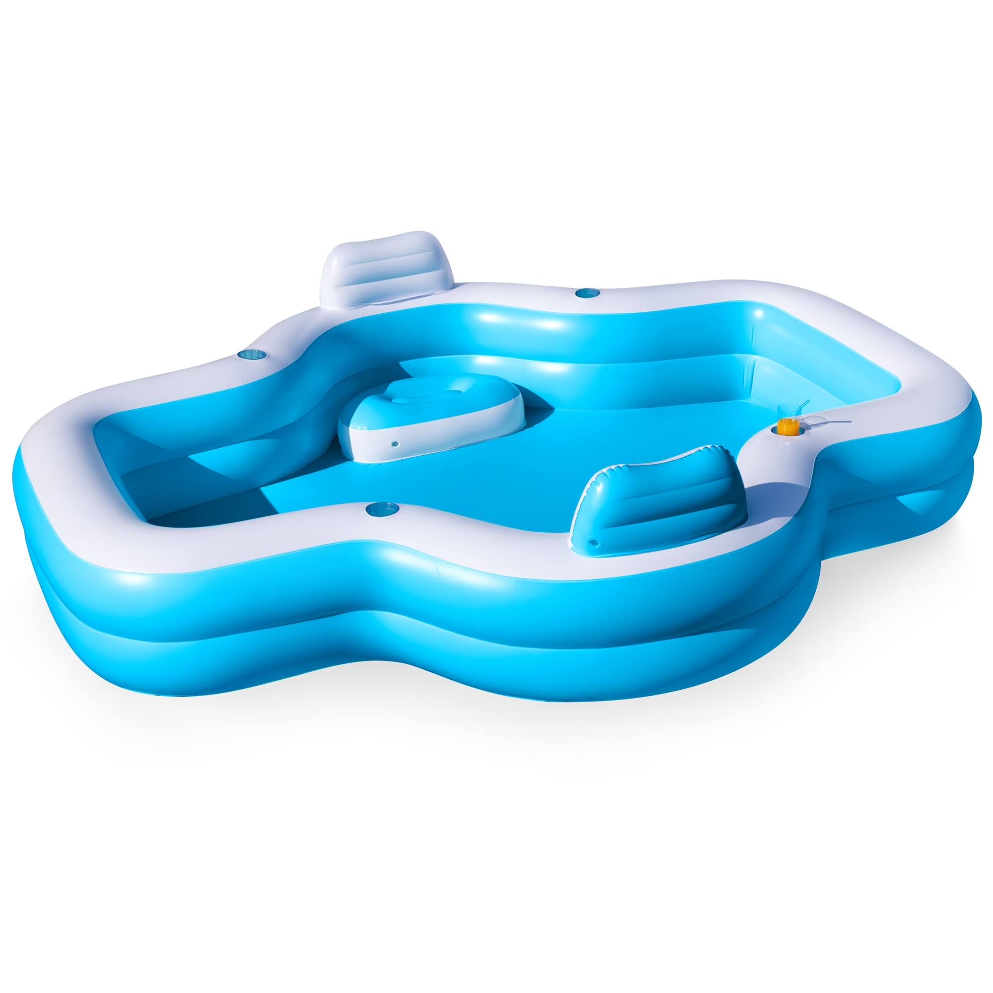 Alt View 4. Joyfy - 120 x 101 x 26" Inflatable Swimming Pool, Family Pool with Seats Backrest Cup Holder Kids Summer Water Party Blue - Blue.