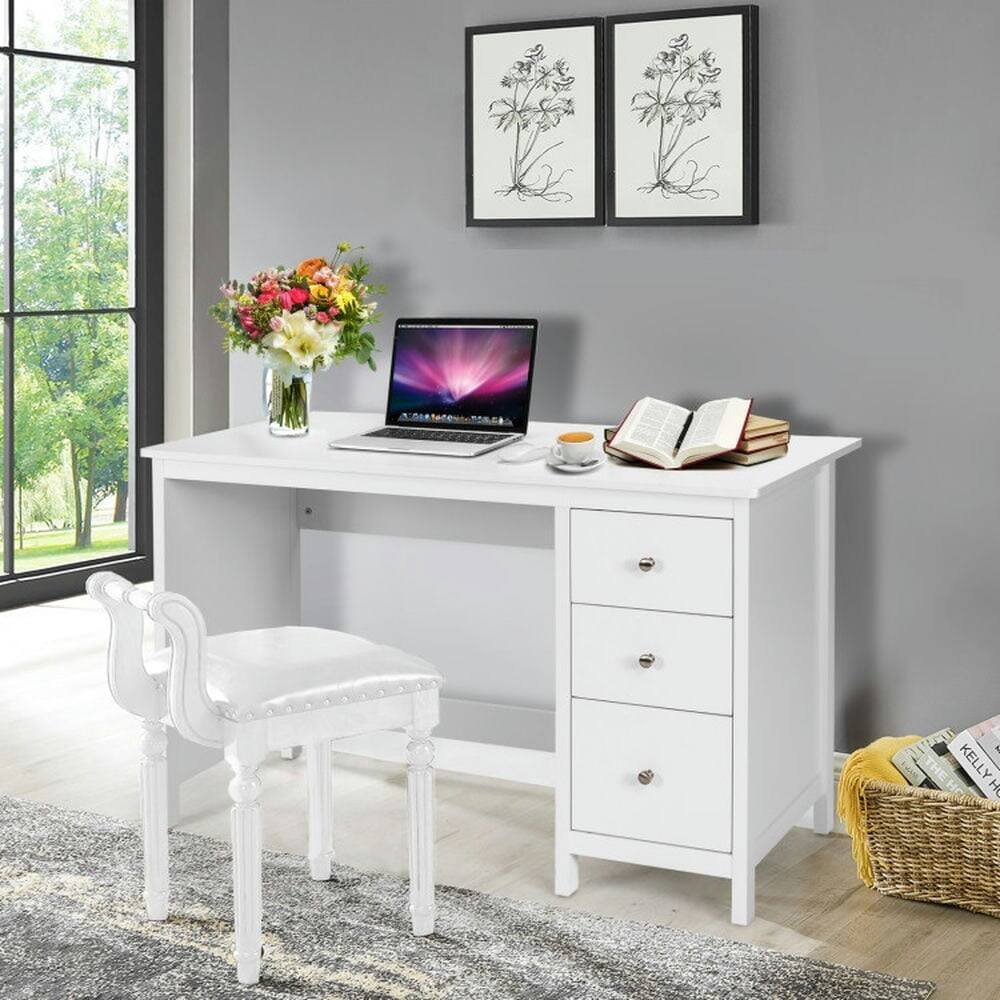 Alt View 7. Pefilos - 3-Drawer Home Office Study Computer Desk with Spacious Desktop-White, Office Desk, Gaming Computer Desks for Study - White.